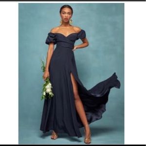 Reformation Navy Off-Shoulder Maxi Dress